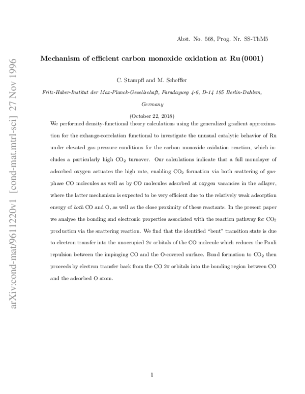 (PDF) Mechanism of efficient carbon monoxide oxidation at Ru(0001)