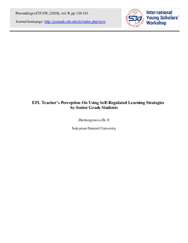 (PDF) EFL Teacher’s Perception On Using Self-Regulated Learning ...