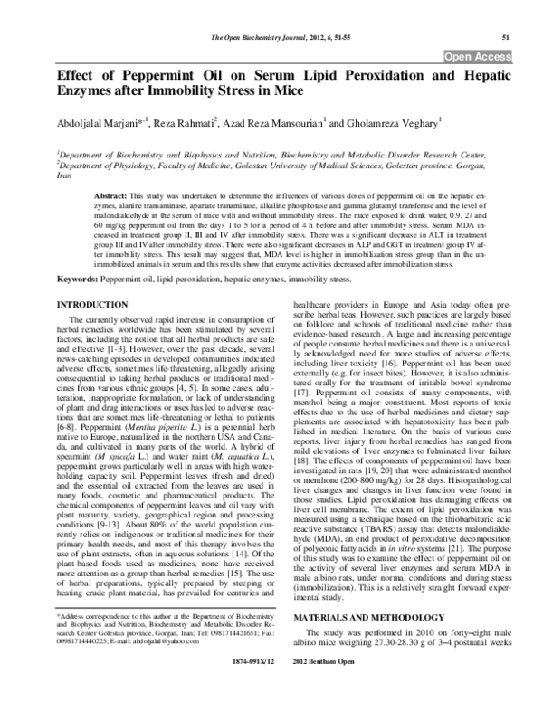 (PDF) Open Access Effect of Peppermint Oil on Serum Lipid Peroxidation ...