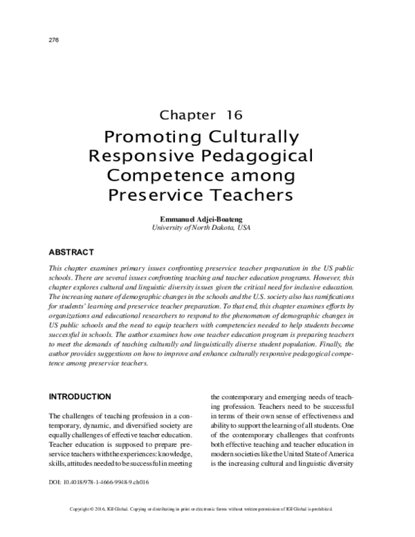 (PDF) Promoting Culturally Responsive Pedagogical Competence among ...