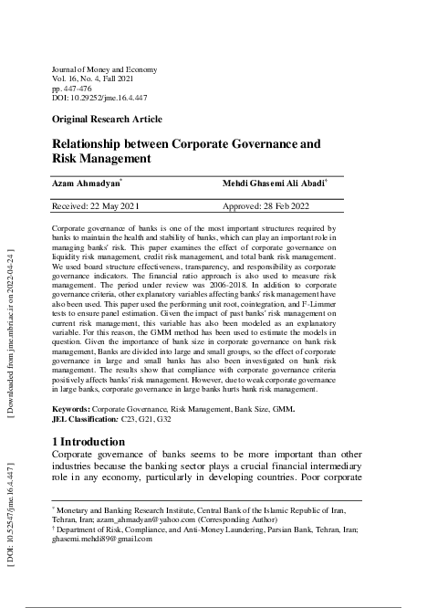 (PDF) Relationship between Corporate Governance and Risk Management
