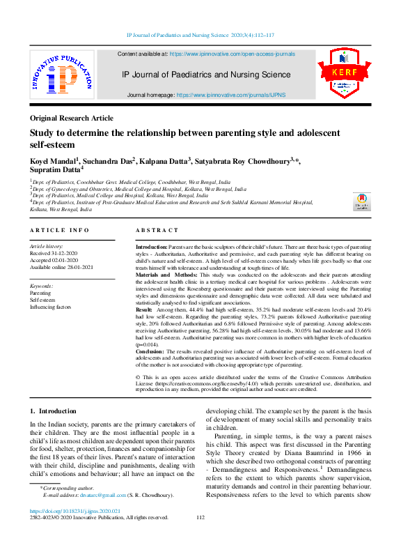 (PDF) Study to determine the relationship between parenting style and ...