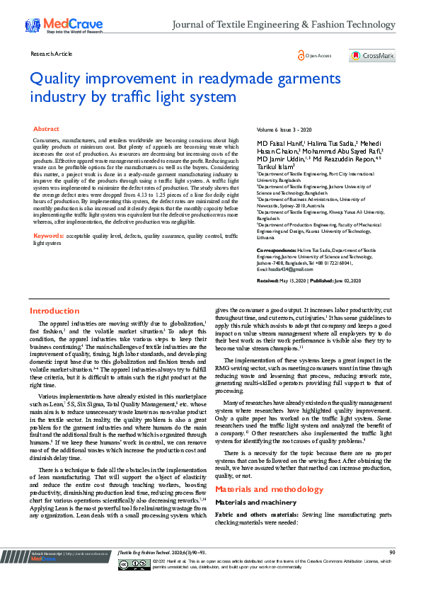 (PDF) Quality improvement in readymade garments industry by traffic