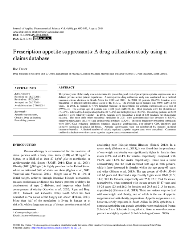(PDF) Prescription appetite suppressants A drug utilization study