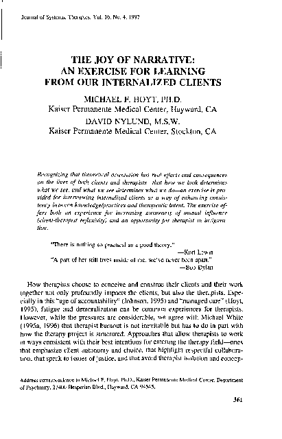 (PDF) The Joy of Narrative: An Exercise for Learning From Our ...