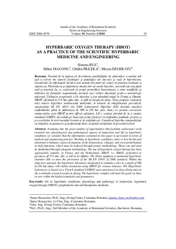 (PDF) Hyperbaric Oxygen Therapy (Hbot) as a Practice of the Scientific ...