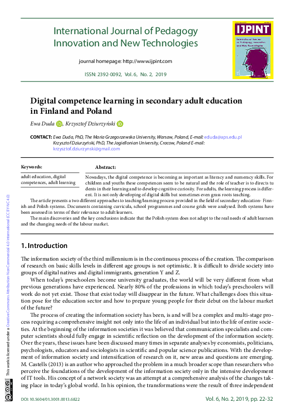 (PDF) Digital competence learning in secondary adult education in ...