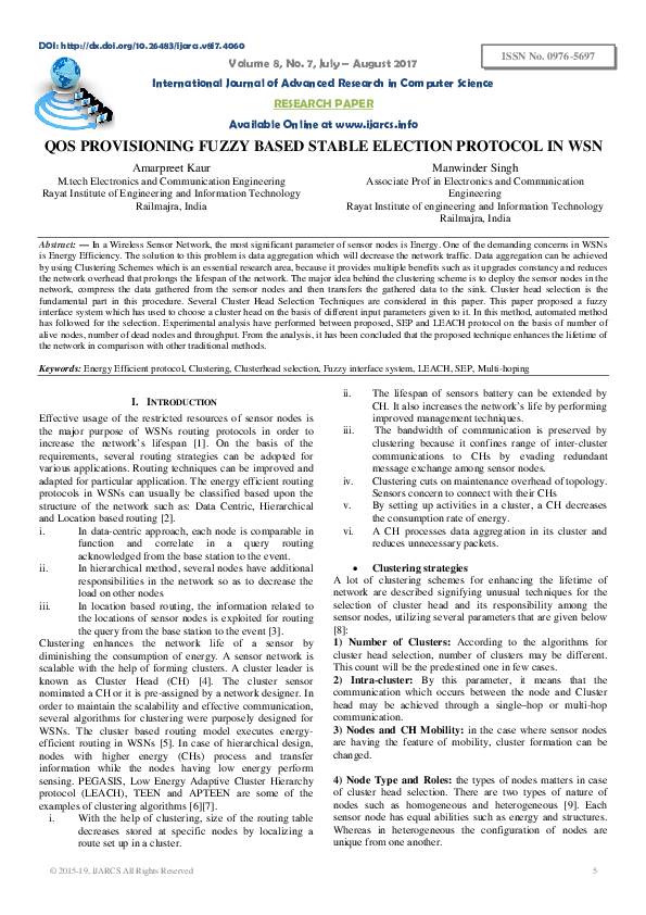 (PDF) Qos Provisioning Fuzzy based Stable Election Protocol in WSN