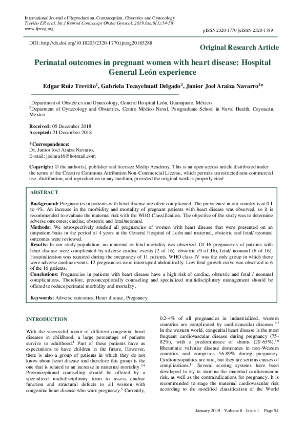(PDF) Perinatal outcomes in pregnant women with heart disease: Hospital ...