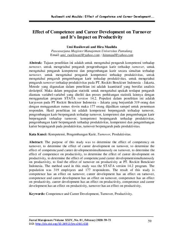 (PDF) Effect of Competence and Career Development on Turnover and It’s ...