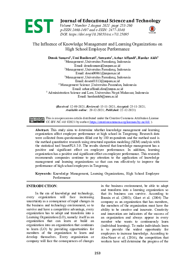 (PDF) The Influence of Knowledge Management and Learning Organizations ...