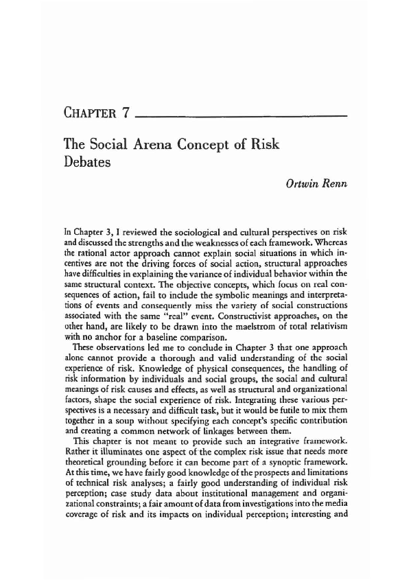 (PDF) The social arena concept of risk debates ortwin renn Academia.edu