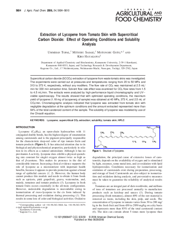(PDF) Extraction of Lycopene from Tomato Skin with Supercritical Carbon