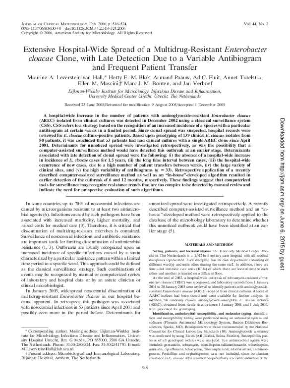 (PDF) Extensive HospitalWide Spread of a MultidrugResistant