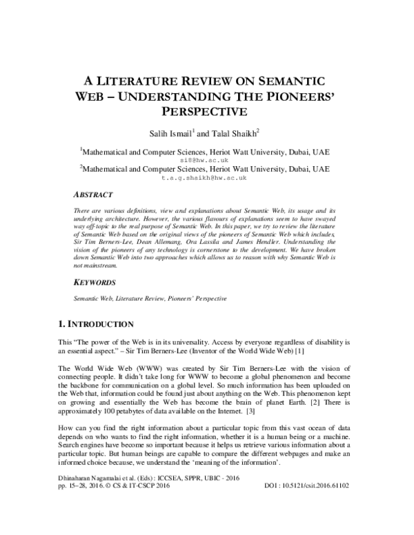 (PDF) A Literature Review on Semantic Web - Understanding the Pioneers ...