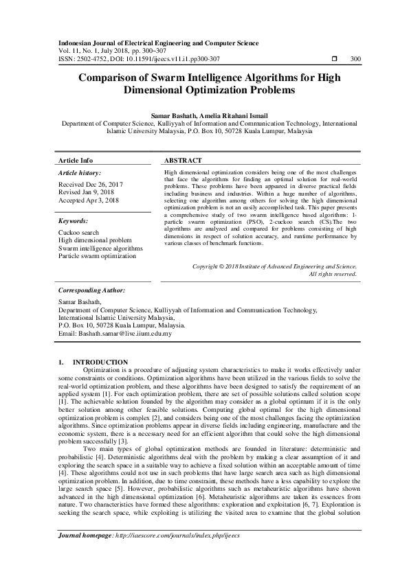 (PDF) Comparison of Swarm Intelligence Algorithms for High Dimensional ...