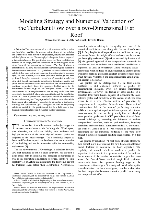 (PDF) Modeling Strategy And Numerical Validation Of The Turbulent Flow ...