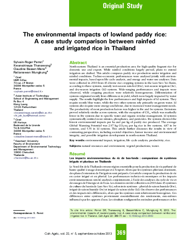(PDF) The environmental impacts of lowland paddy rice: A case study ...