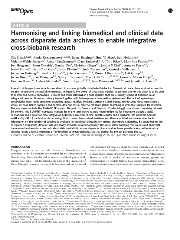 (PDF) Harmonising and linking biomedical and clinical data across ...