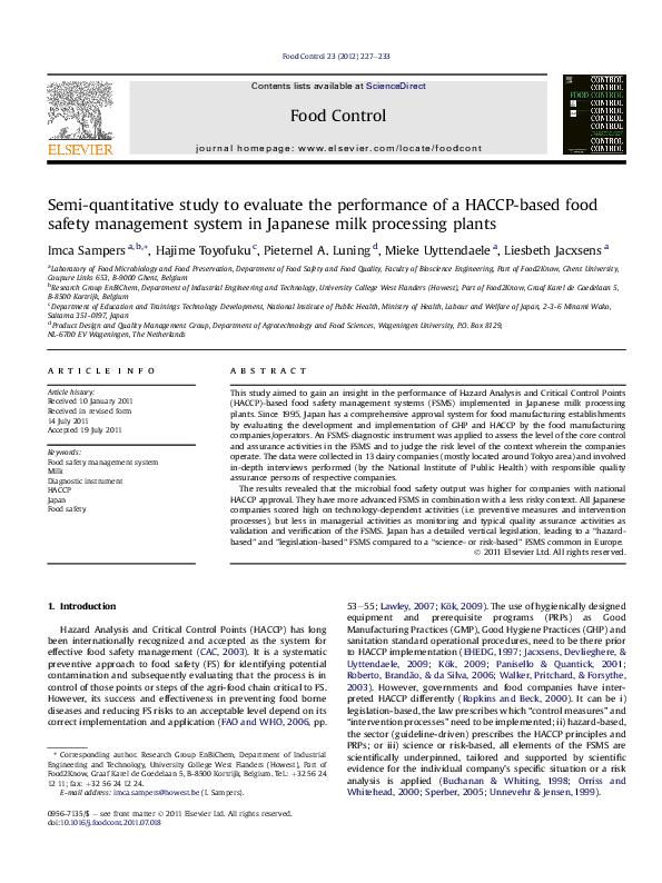 (PDF) Semi-quantitative study to evaluate the performance of a HACCP ...