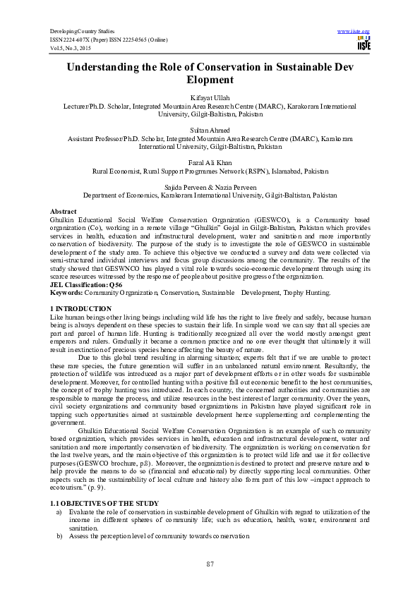 (PDF) Understanding the Role of Conservation in Sustainable Dev Elopment