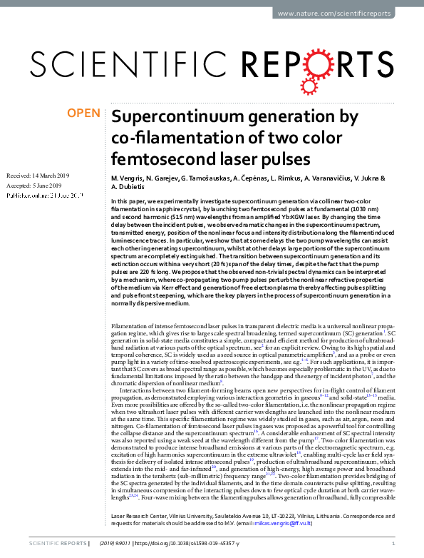 (PDF) Supercontinuum generation by co-filamentation of two color ...