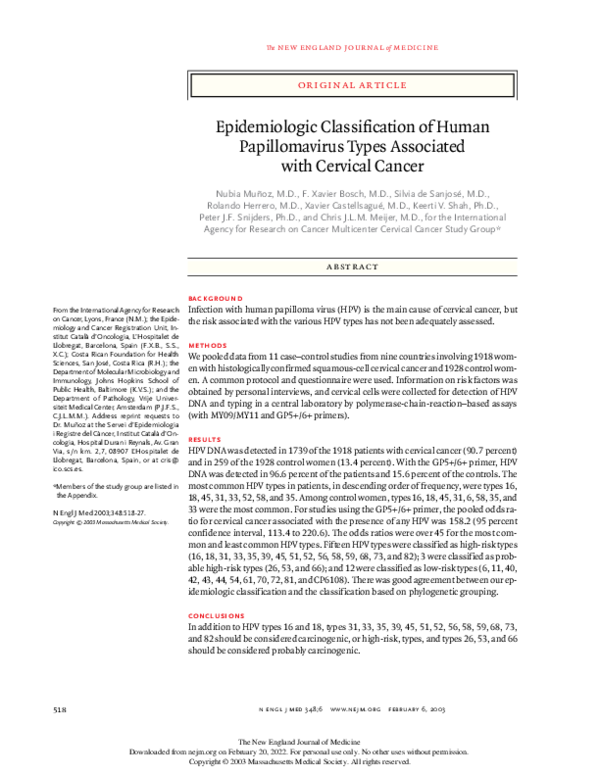(PDF) Epidemiologic Classification of Human Papillomavirus Types ...