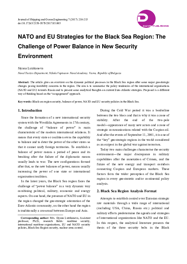 (PDF) NATO and EU Strategies for the Black Sea Region: The Challenge of ...