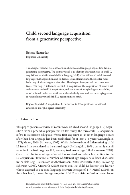 (PDF) Child second language acquisition from a generative perspective