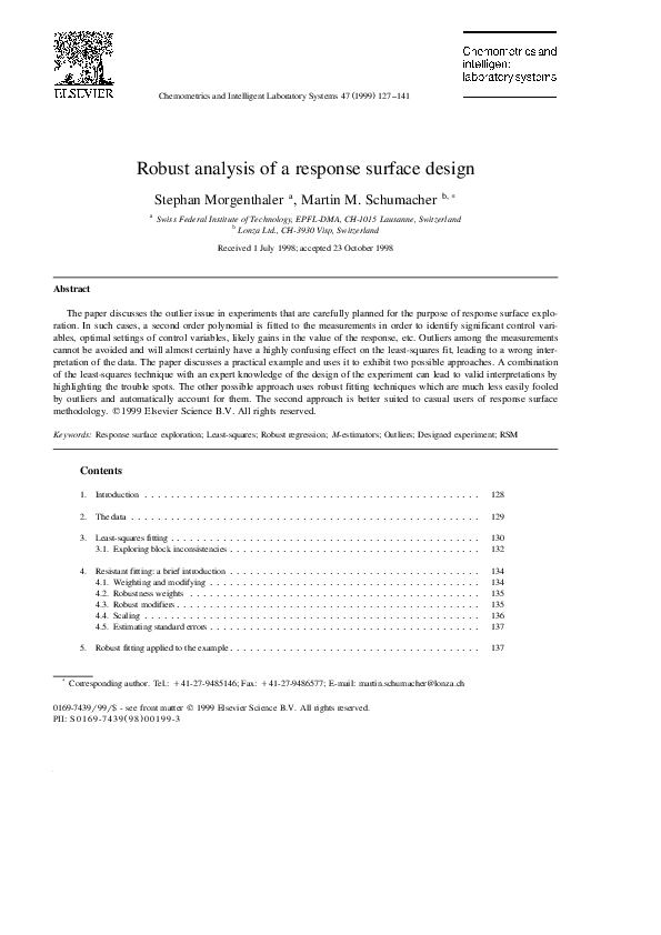 (PDF) Robust analysis of a response surface design