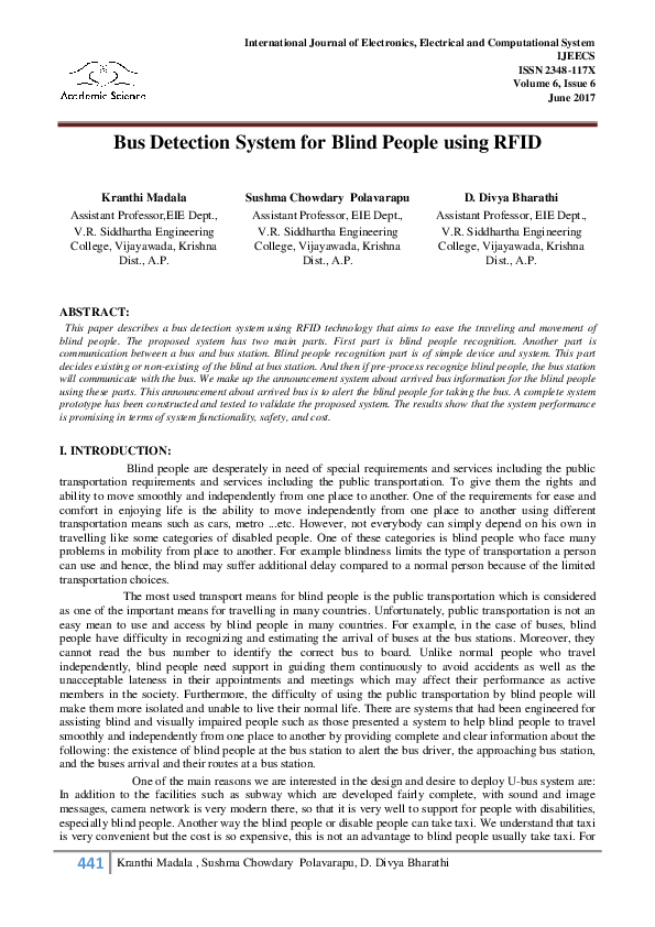 (PDF) 441 Bus Detection System for Blind People using RFID