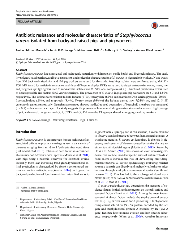 (PDF) Antibiotic resistance and molecular characterization of clinical ...