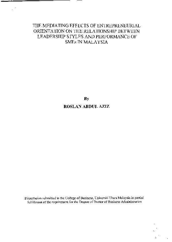 (PDF) The Mediating Effects of Entrepreneurial Orientation on the ...