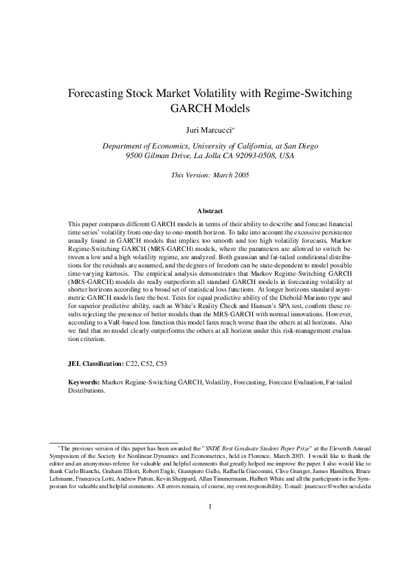 (PDF) Forecasting Stock Market Volatility with Regime-Switching GARCH ...