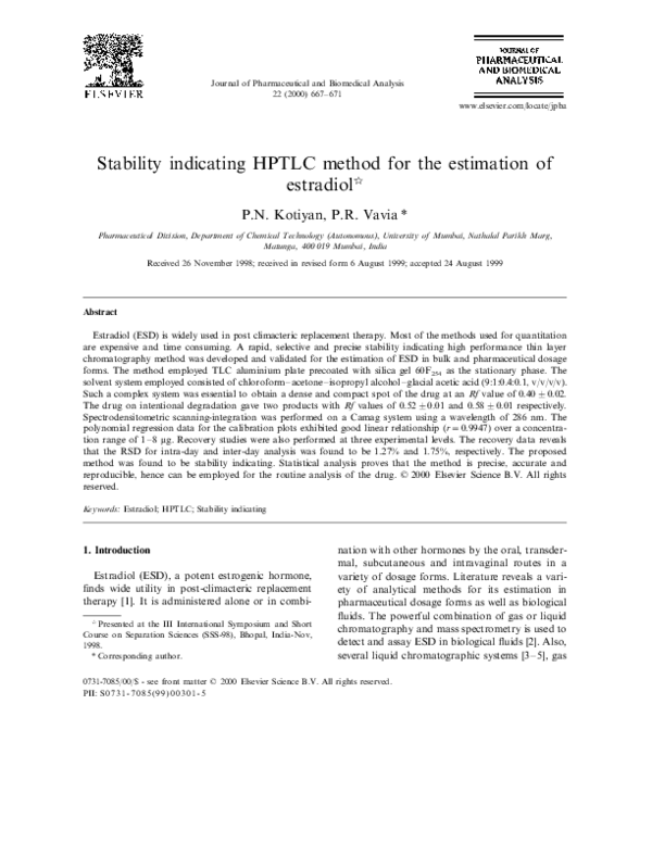 (PDF) Stability indicating HPTLC method for the estimation of estradiol