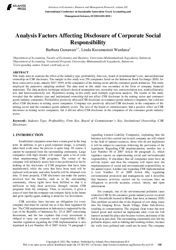 (PDF) Analysis Factors Affecting Disclosure of Corporate Social ...