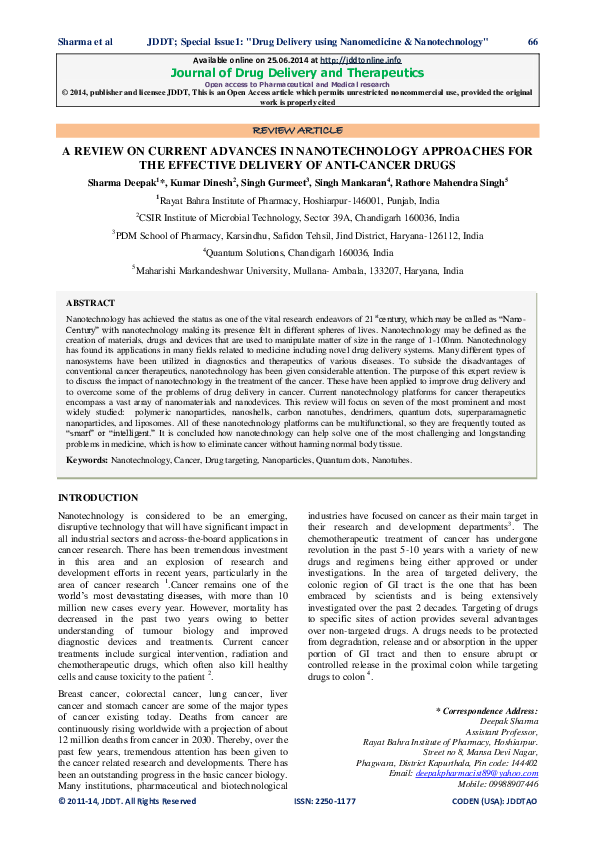 (PDF) A Review on Current Advances in Nanotechnology Approaches for the ...