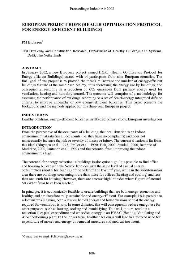 (PDF) European project HOPE (Health Optimization Protocol for Energy ...