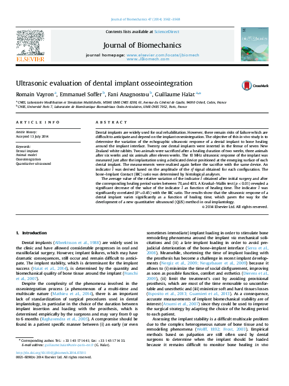 (PDF) Ultrasonic evaluation of dental implant osseointegration