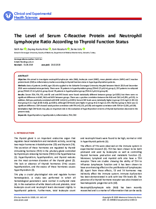 (PDF) The Level of Serum C-Reactive Protein and Neutrophil Lymphocyte ...