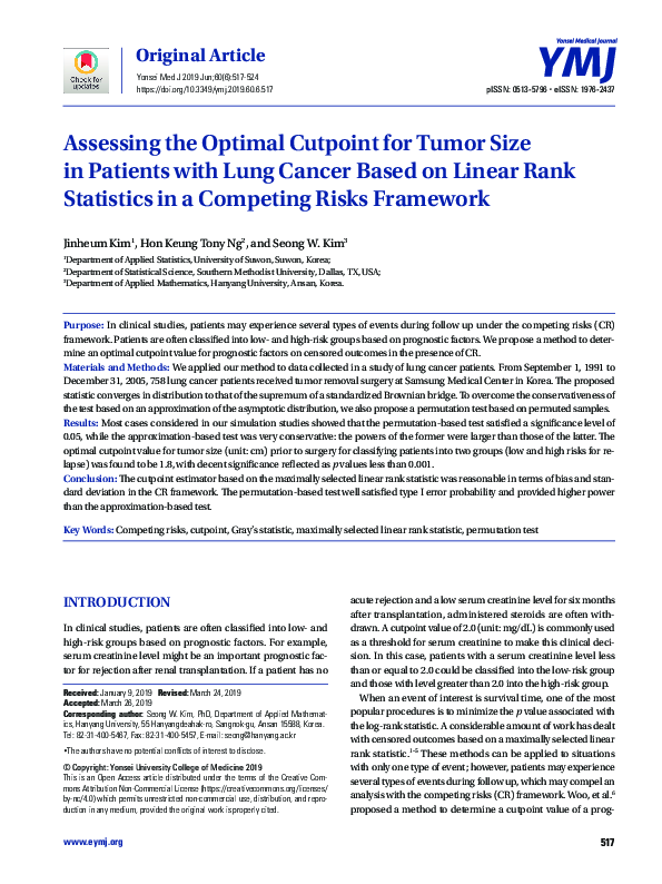 (PDF) Assessing the Optimal Cutpoint for Tumor Size in Patients with ...