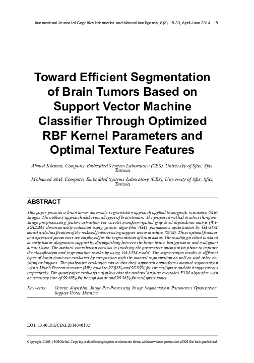 (PDF) Toward Efficient Segmentation of Brain Tumors Based on Support ...