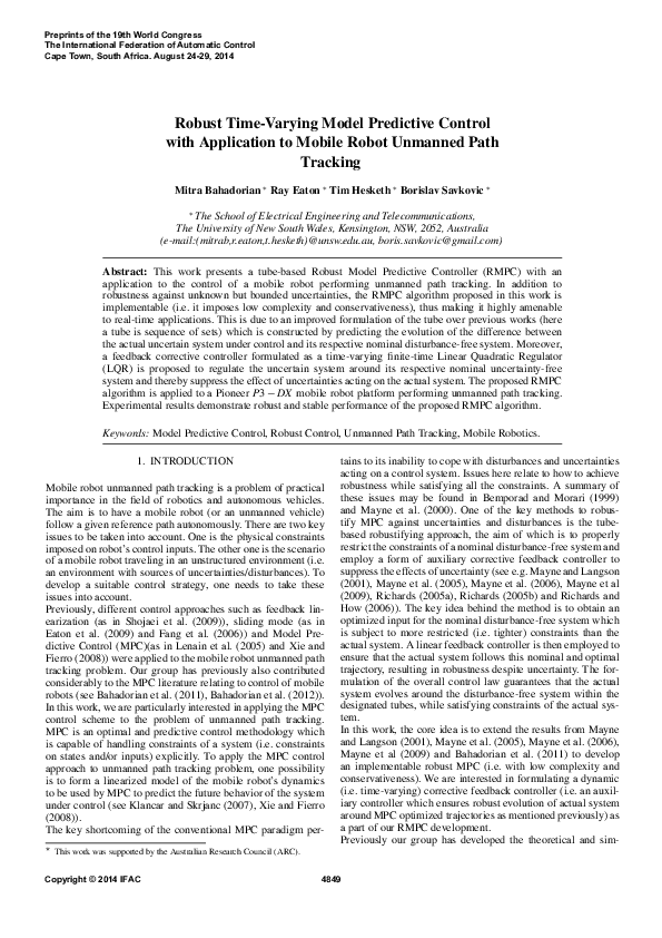 (PDF) Robust Time-Varying Model Predictive Control with Application to ...