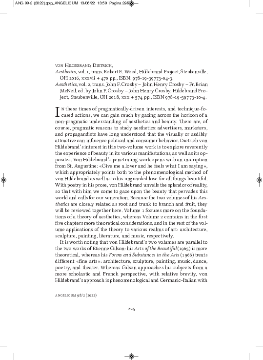 (PDF) Sullivan 2022 Review article of Dietrich von Hildebrand's