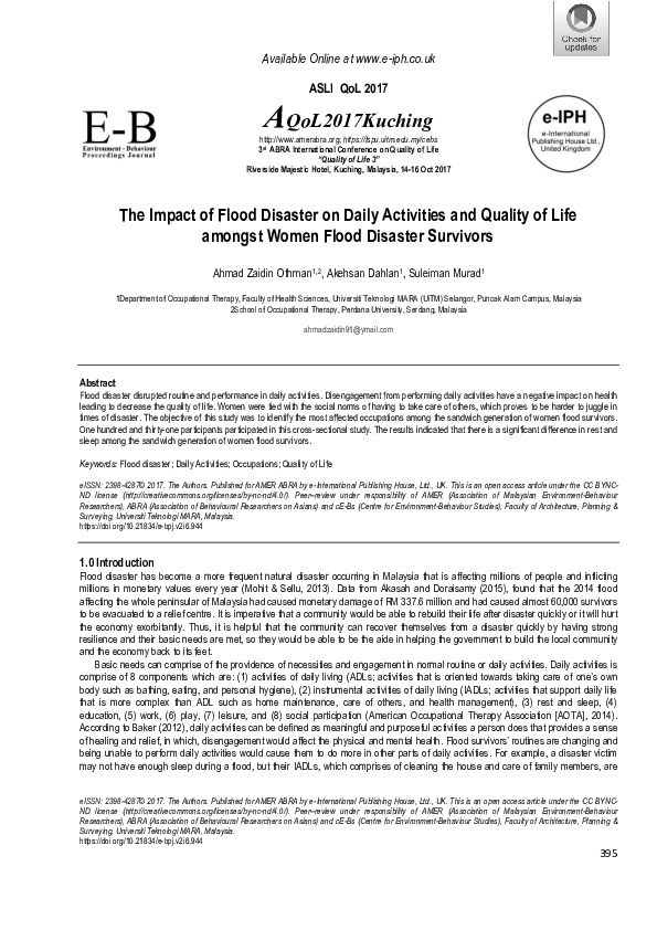 (PDF) The Impact of Flood Disaster on Daily Activities and Quality of ...