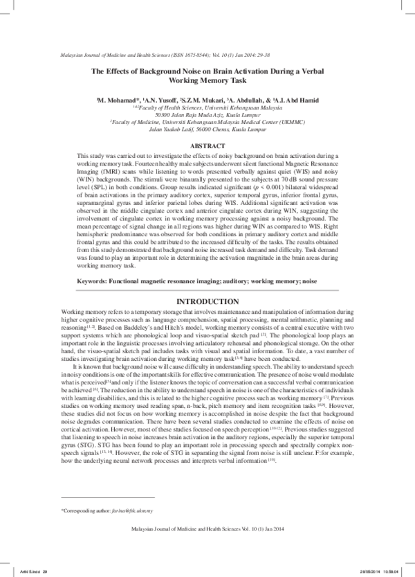 (PDF) The effects of background noise on brain activation during a ...