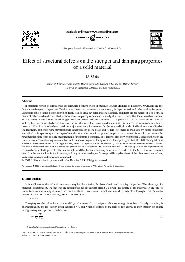 (PDF) Effect of structural defects on the strength and damping ...