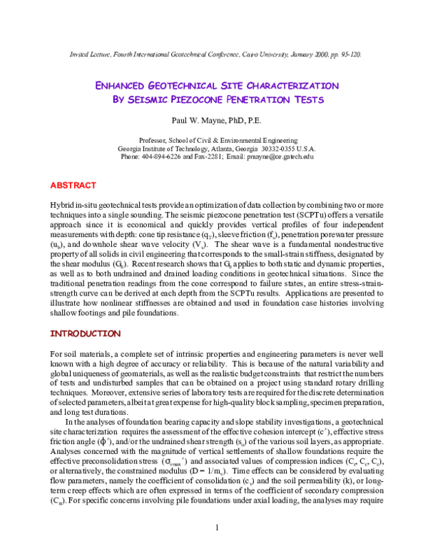 (PDF) Enhanced Geotechnical Site Characterization by Seismic Piezocone ...