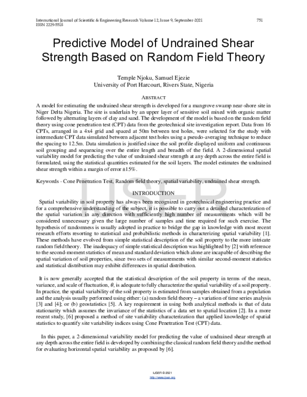 (PDF) Predictive Model of Undrained Shear Strength Based on Random ...