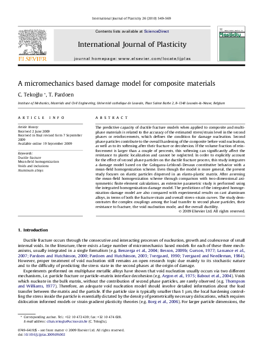 (PDF) A micromechanics based damage model for composite materials